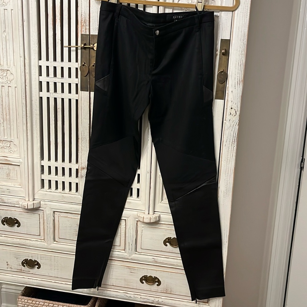 Gucci black leather and wool with silk pants